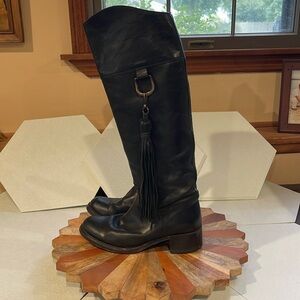 Juicy Couture Black leather tasseled tall boots size 6